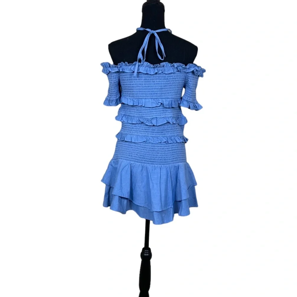 Red Carter “Casella” Smocked Chambray Off-Shoulders Dress NWT